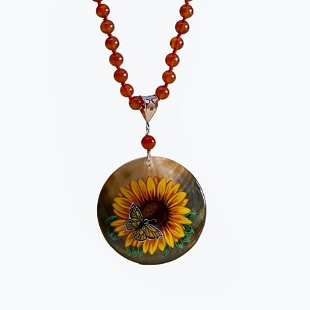 Amy Kahn Russell Hand Painted Pendant & Beaded Necklace Sterling Silver