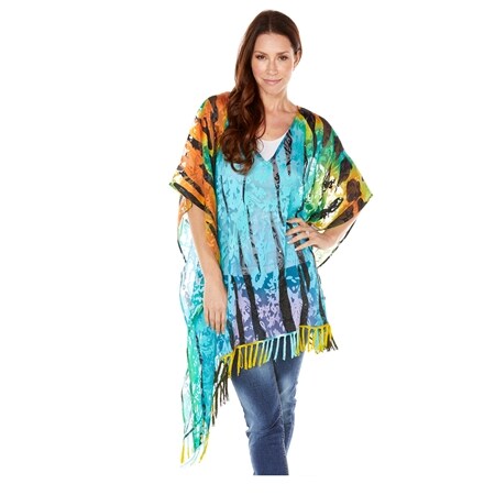 Kelly's Kloset Embellished Asymmetrical Burnout Kaftan w/ Fringing