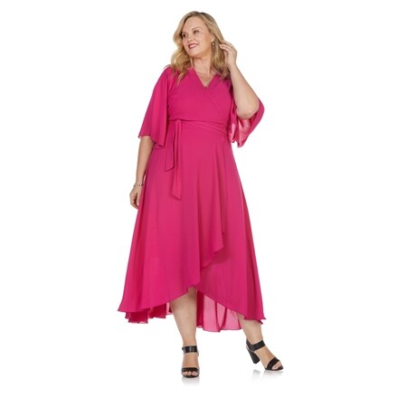 RTM Elise Chiffon Wrap Dress w/ Soft Knit Slip