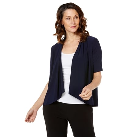 Nina Leonard Elbow Sleeve Draped Front Bolero