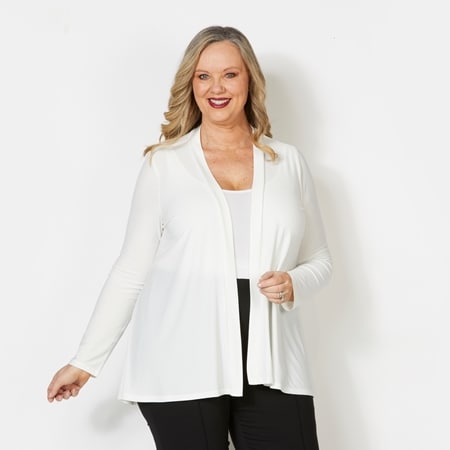 Nina Leonard Long Sleeve Cardigan with Godet Back