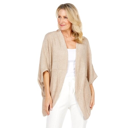 EZ By Nina Leonard Novelty Knit Kimono Draped Cardigan