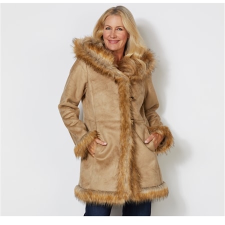 Donna Salyers Alpine Hooded Faux Suede Coat