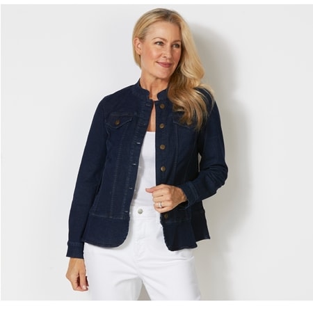 Hailey Lyn Stretch Denim Jacket with Mandarin Collar