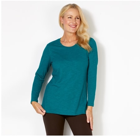 Leisurelee Slub Button Back Long Sleeve Top