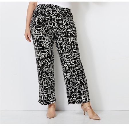 Nina Leonard Wide Leg Pant W/ Stretch Waist & Ring Detail