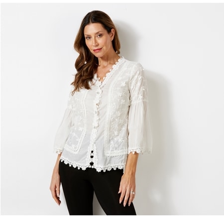 Boo Radley 3/4 Sleeve Embroidered Dye Shirt