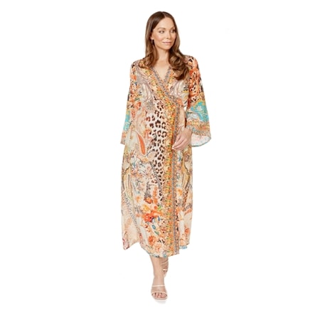 Silk Islands 100% Silk Long Wrap Dress