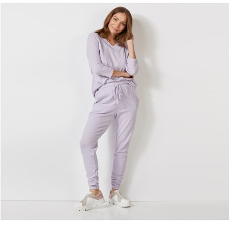 EZ By Nina Leonard 2 Piece Lounge Set with 3/4 Sleeve and Drawstring Pant