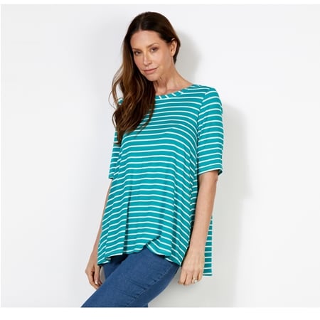 Hailey Lyn Elbow Sleeve Jewel Neck Wrap Over Back Tunic