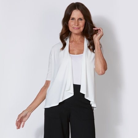 Nina Leonard Elbow Sleeve Draped Front Bolero