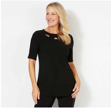 Nina Leonard Cutout Wrap Neck Detail Top