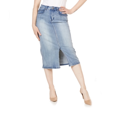 Cafe Latte Midi Length Jean Skirt with Front Split