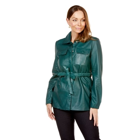 Cadelle Leather Kitty Belted Shacket with Button Down Pockets