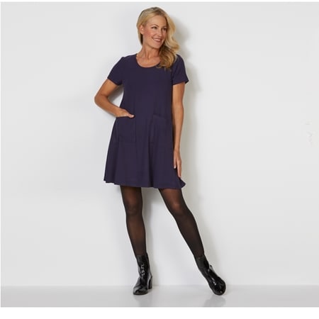 EZ By Nina Leonard Short Sleeve Brushed Knit Trapeze Dress