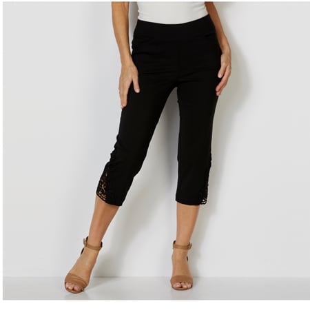 Nina Leonard Millennium Pull On Crop Pant with Pockets & Lace Trim