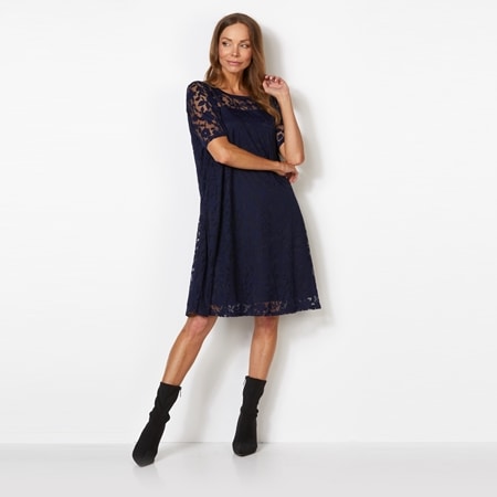 Haliey Lyn Elbow Sleeve Jewel Neck Trapeze Dress