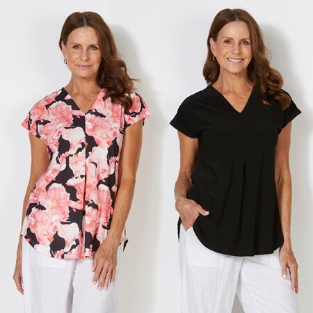 Cordelia St Print & Plain 2 Pack Short Sleeve Top