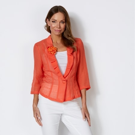 Boo Radley Crinkle Linen Jacket with Flower Trim Collar