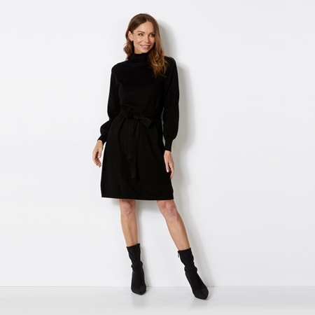 Isaac Mizrahi Tie Waist Turtleneck Sweater Dress