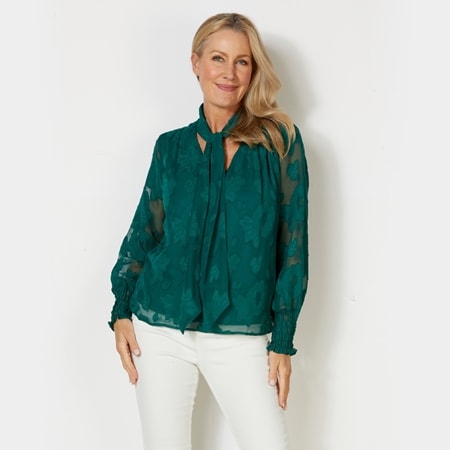 Isaac Mizrahi Tie Neck Burn Out Blouse