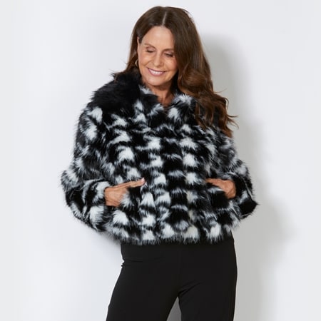 Donna Salyers Faux Fur Naomi Houndstooth Jacket