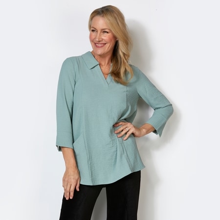 Hailey Lyn Collared Notch Neck 3/4 Sleeve Pocket Tunic