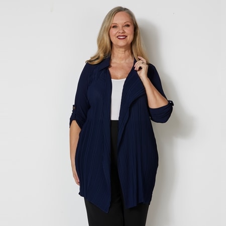 Nina Leonard Long Sleeve Collared Waterfall Cardigan