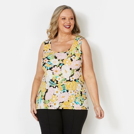 Nina Leonard Reversible Print Tank Top with Scoop and V Neck