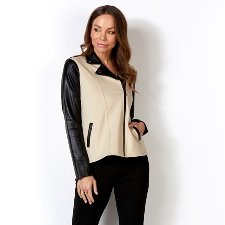 Isaac Mizrahi Mixed Media Moto Jacket