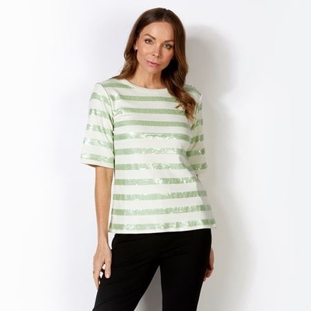 Isaac Mizrahi Elbow Sequin Stripe Shirt