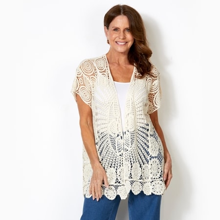Hailey Lyn Crochet Rectangle Open Front Cardigan