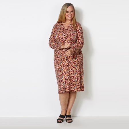 Nina Leonard V Neck Long Sleeve Print Midi Shirtdress with Sash