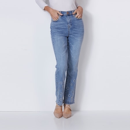 Diane Gilman Embellished Straight Leg Jean