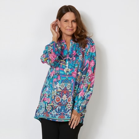 Hammock & Vine Nehru Collar Long Sleeve Printed Shirt