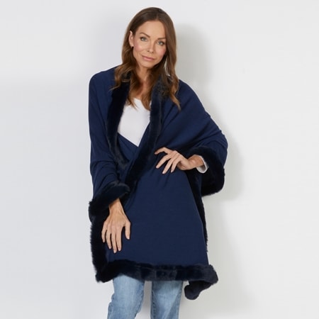 Bella Loren Faux Fur Trim Multi Wear Knit Wrap