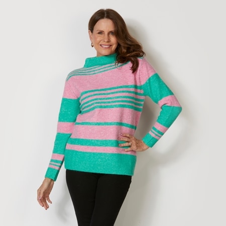Fields Knitwear Striped Funnel Neck Bell Sleeve Pullover