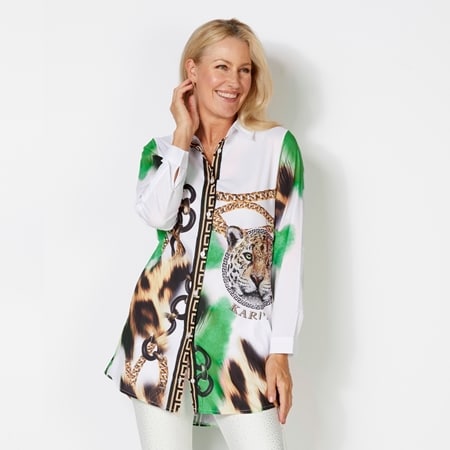 Liz Clift Long Sleeve Collared Shirt with Crystal Embellishments