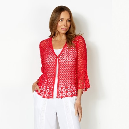 Hailey Lyn 3/4 Sleeve Crochet Border Bolero with Single Button