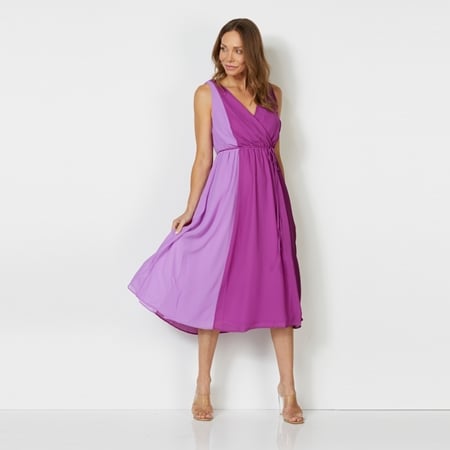 Hailey Lyn Surplice Neck Sleeveless Chiffon Dress with Tie Waist