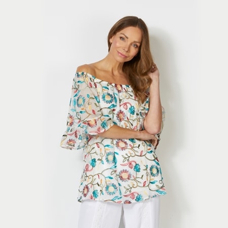 Hailey Lyn Elastic Neck Elbow Flutter Sleeve Float Top