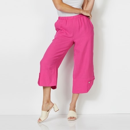 Hailey Lyn Elastic Waist Cropped Culotte Pant with Button Detail