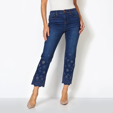 Diane Gilman Eyelet Cutout Straight Ankle Jean