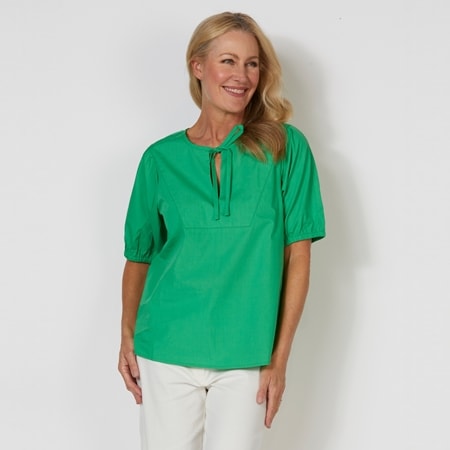Isaac Mizrahi Puff Elbow Sleeve Poplin Blouse
