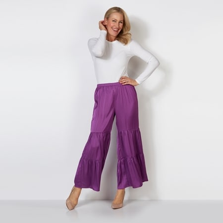 Parker & Rowe Satin Wide Leg Tiered Pant