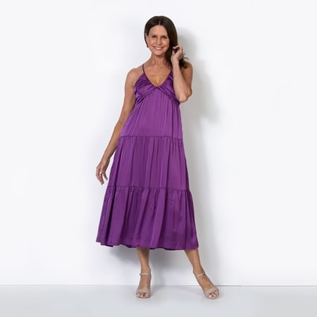 Parker & Rowe Satin Tiered Maxi Sundress