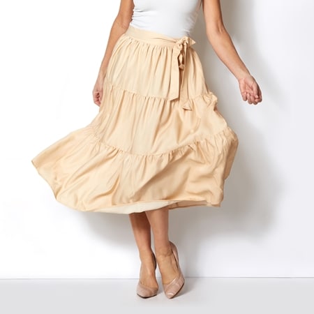 Parker & Rowe Tiered Lyocell Midi Skirt With Bow