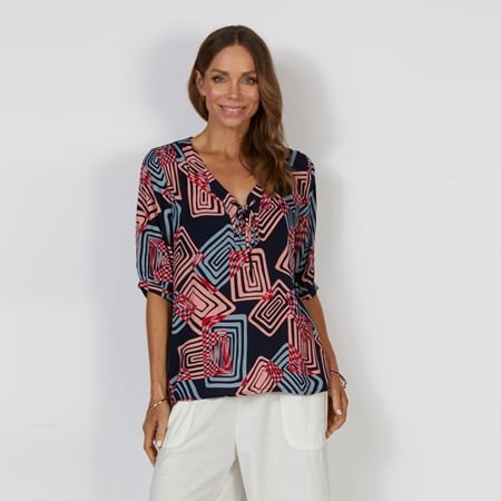 Cordelia St Lace Up Print Top