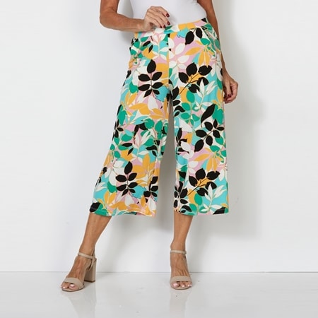 Nina Leonard Printed Cropped Culotte Pant with Pockets