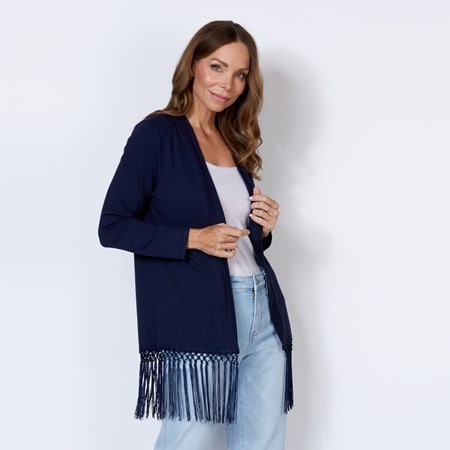 Holmes & Fallon Soft Knit Cardi with Tassel Hem